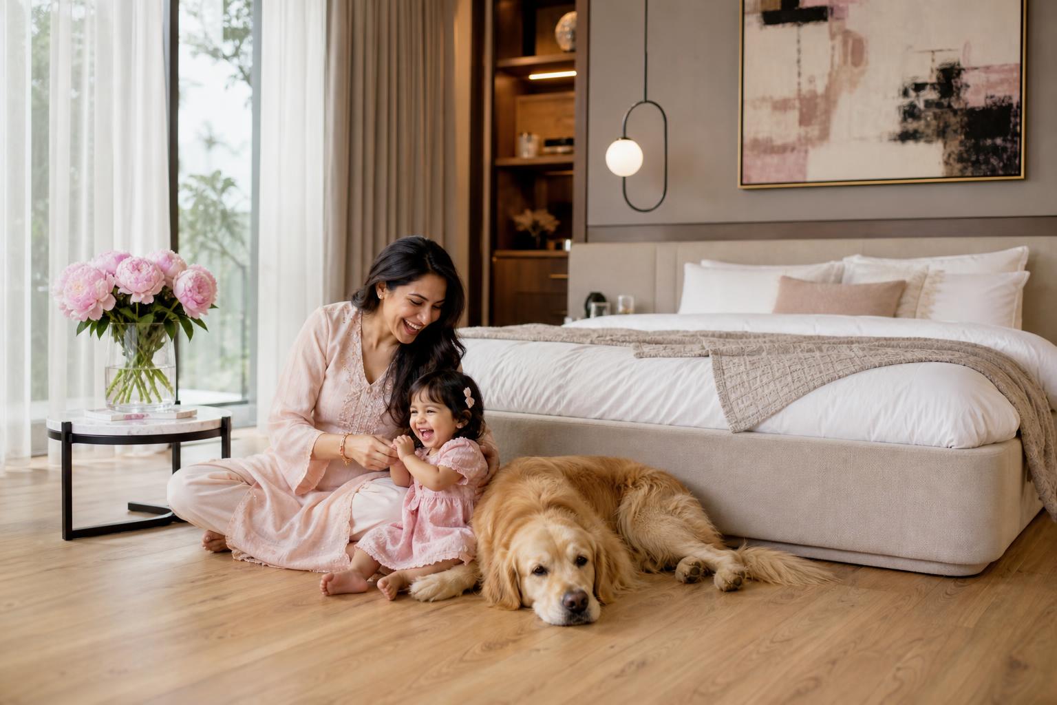 Solid wood flooring in living room